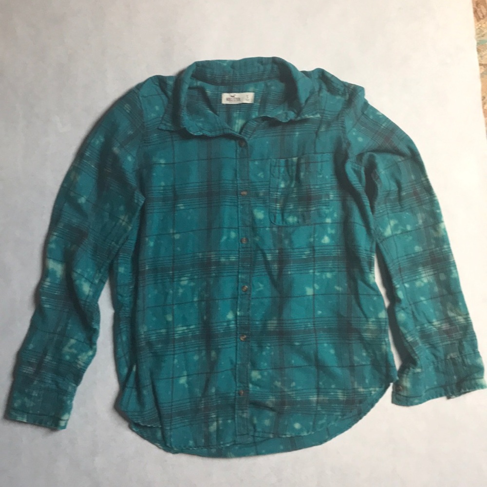 Hollister bleach splatter plaid top sz S